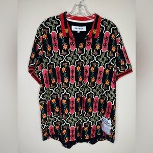 Reason Multicolor Polo Shirt Black Red Snap Closure Size XL